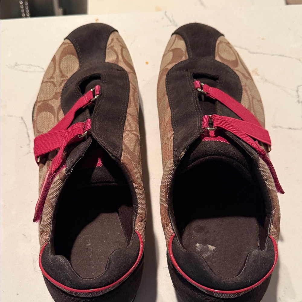Coach Tan and Brown Sneakers with Pink Highlights Rare size 12M!